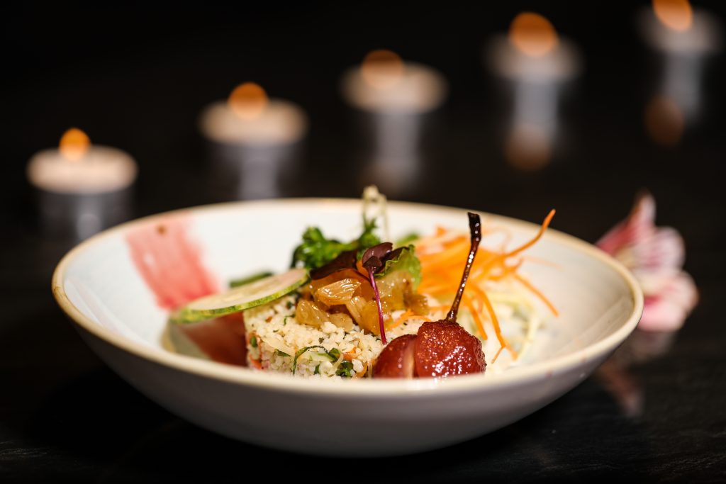 a bowl of food on a table