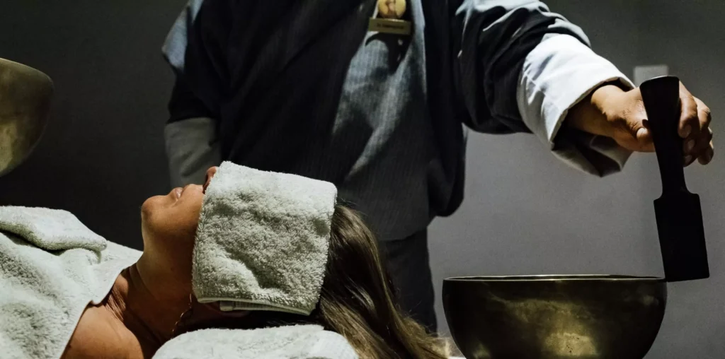 a person with a towel on their head